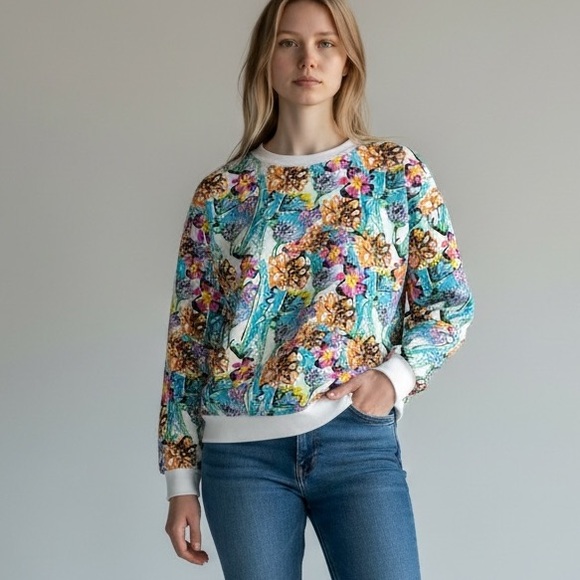 Lucy & Yak Tops - LUCY & YAK Wildflower Multicolor Oversized Organic Cotton Sweatshirt Sz XS